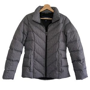 Lands End Down Puffer Jacket Black White Herringbone Quilted Full Zip Up XS 2 4